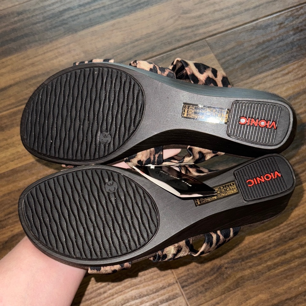 Vionic Leopard Print Wedge Sandals - Picture 2 of 9